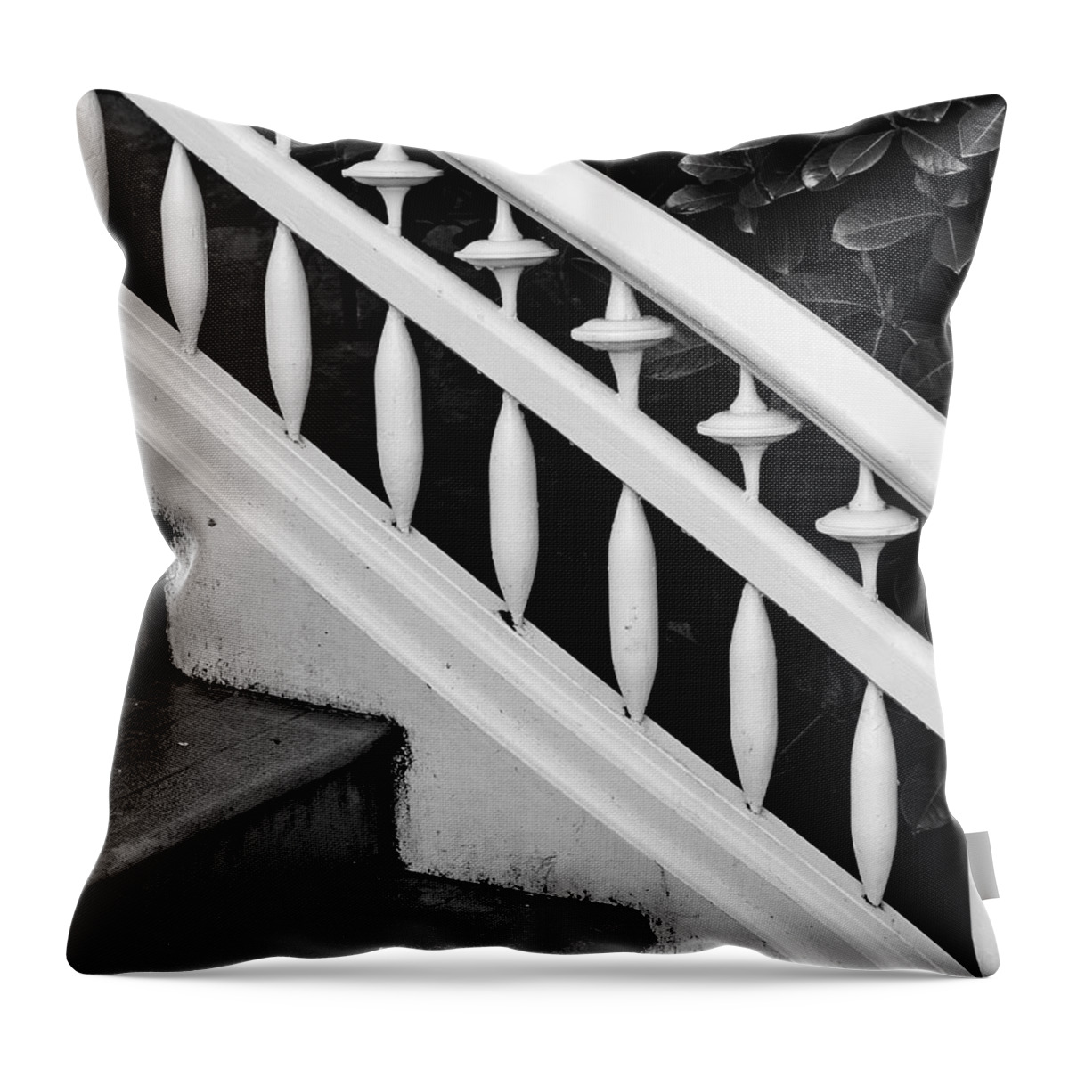 Victorian Banister In Black And White Throw Pillow featuring the photograph Banister In Black And White by Michael Ramsey