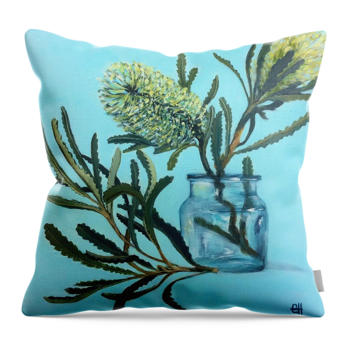 Banksia Robur Throw Pillow featuring the painting Banksia Australian Native Painting by Chris Hobel
