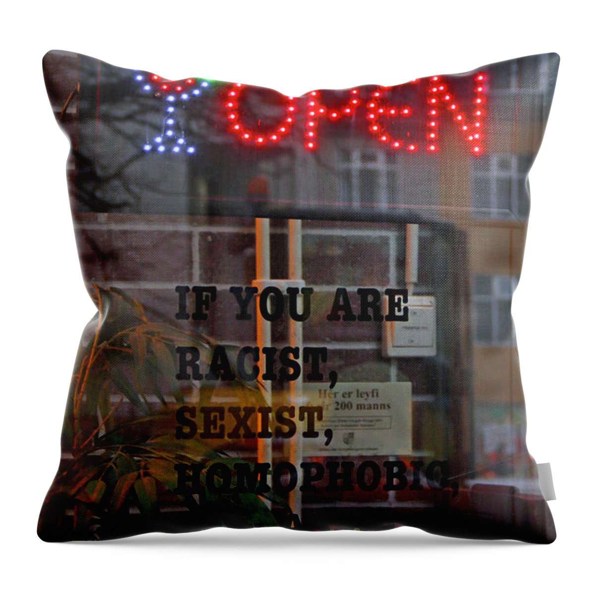 Iceland Throw Pillow featuring the photograph Bar Sign in Reykjavik 7397 by Jack Schultz