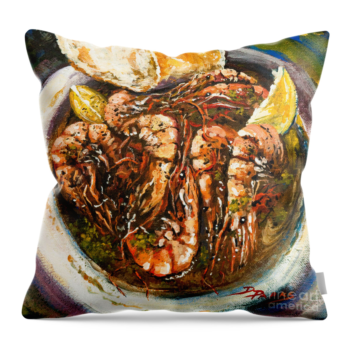 New Orleans Barbequed Shrimp Throw Pillow featuring the painting Barbequed Shrimp by Dianne Parks