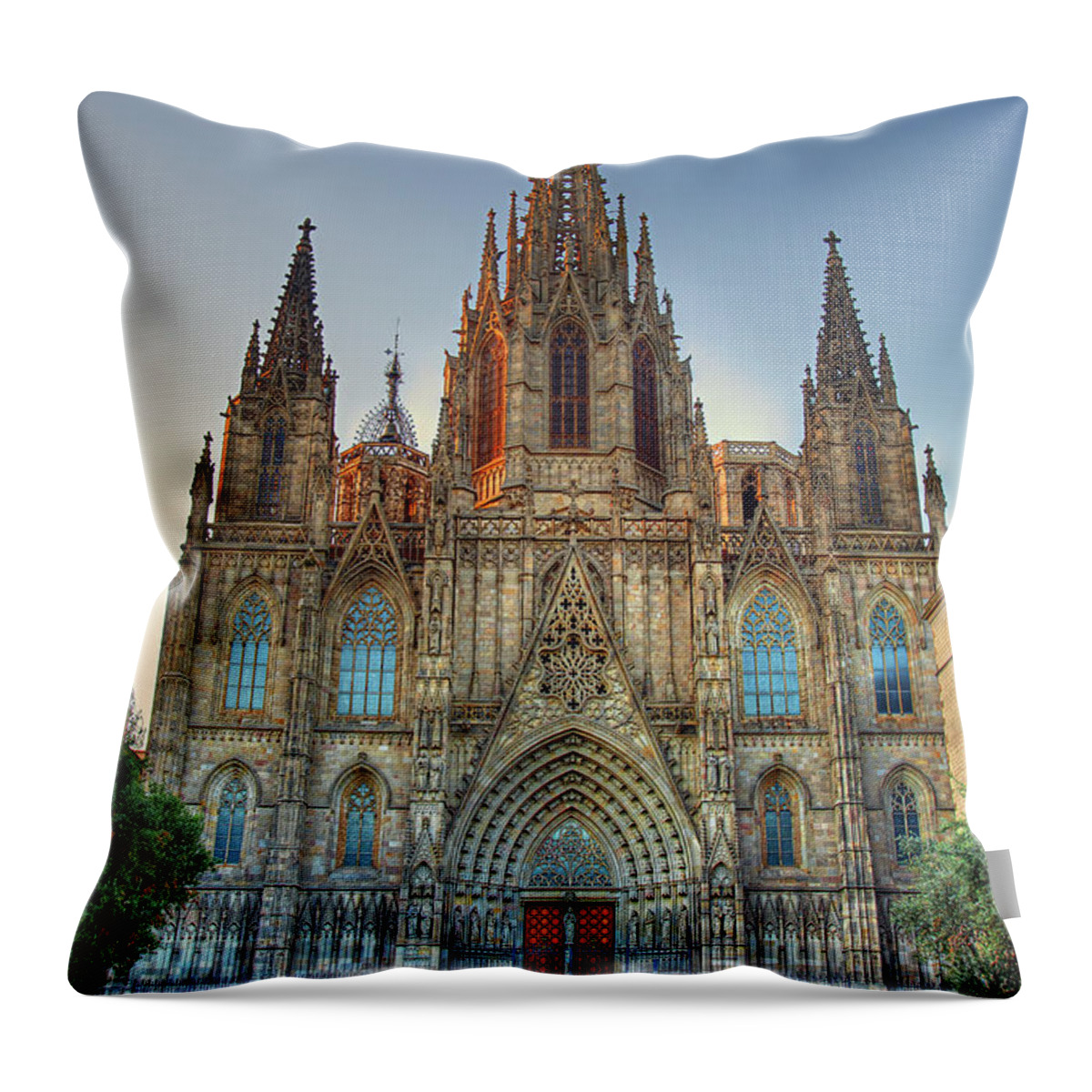Barcelona Throw Pillow featuring the photograph Barcelona Cathedral by Peter Kennett