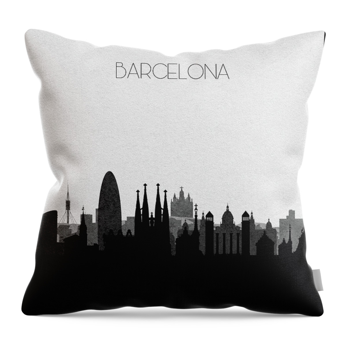 Barcelona Throw Pillow featuring the drawing Barcelona Cityscape Art by Inspirowl Design