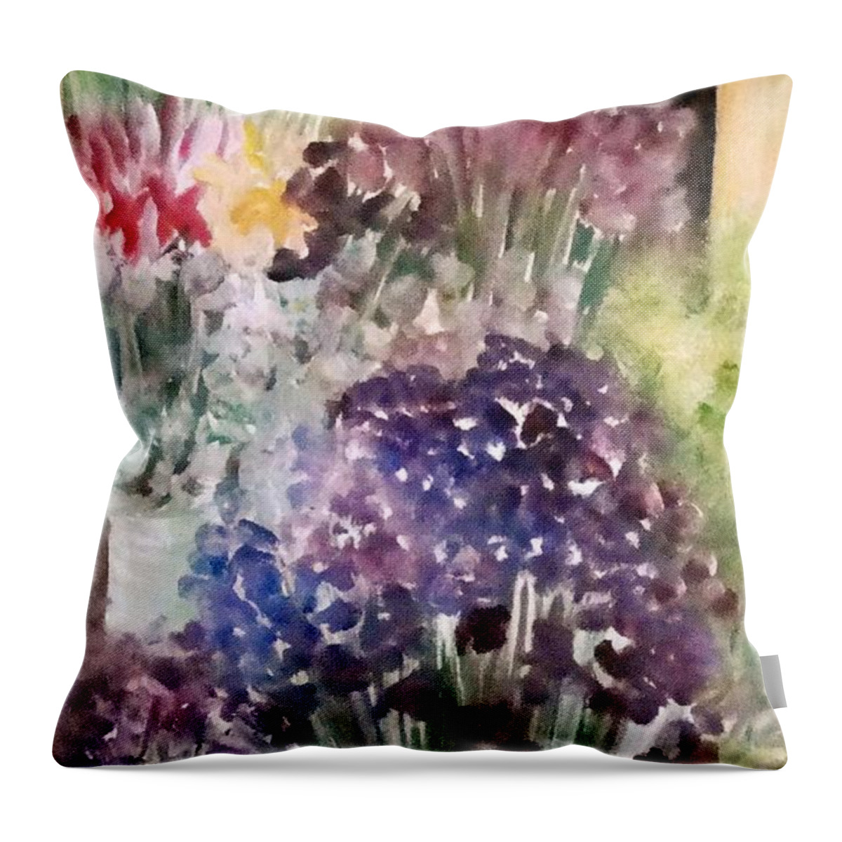 Store Front Scape Throw Pillow featuring the painting Barcelona Flower Mart by Chuck Gebhardt