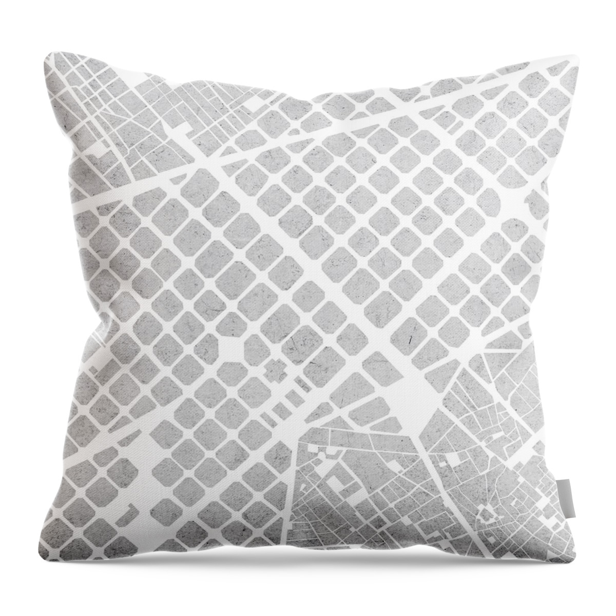 Barcelona Throw Pillow featuring the digital art Barcelona map concrete by G Ak