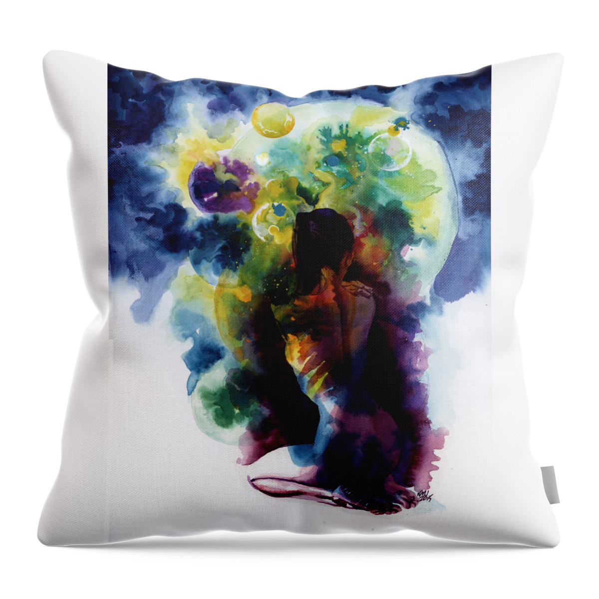 Nudes Throw Pillow featuring the painting Bareback Meld by Ken Meyer jr