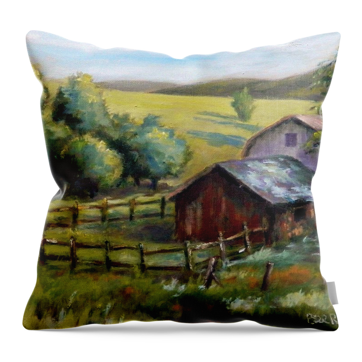 Farm Throw Pillow featuring the painting Barn and Field by William Reed