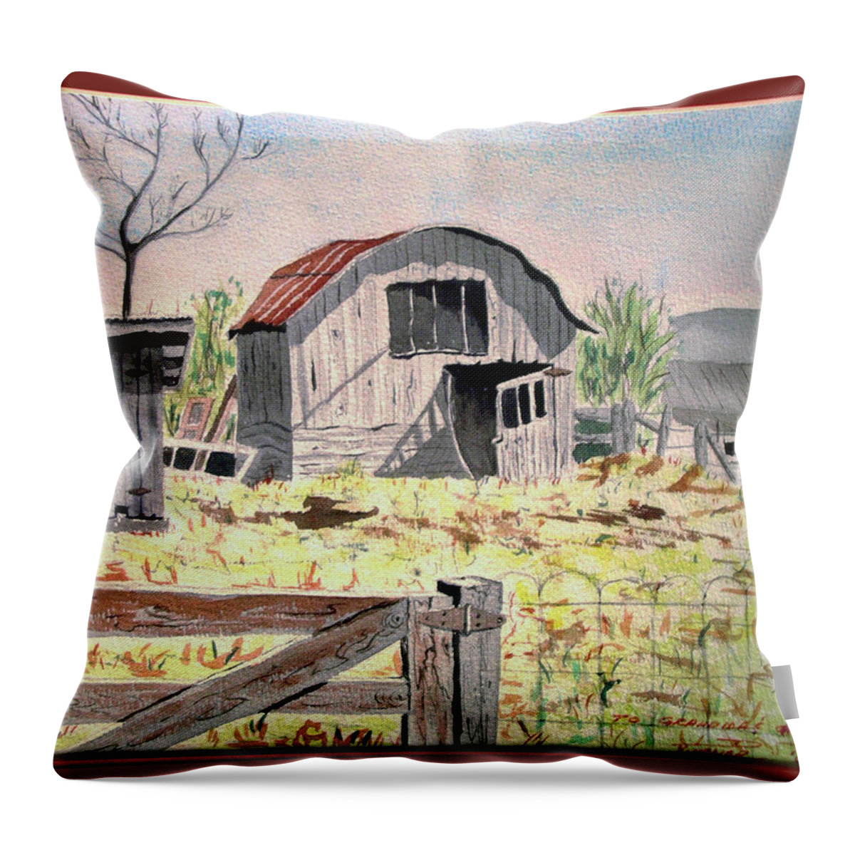 Grand Parents Throw Pillow featuring the painting Barn on Fisk Rd by Dale Turner
