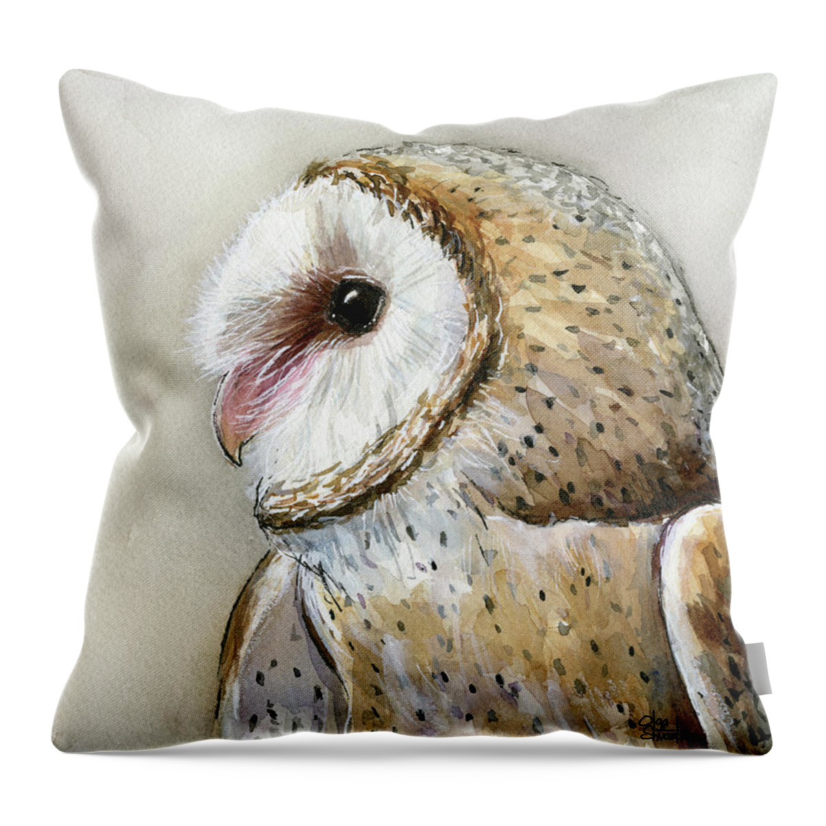 Owl Throw Pillow featuring the painting Barn Owl Watercolor by Olga Shvartsur