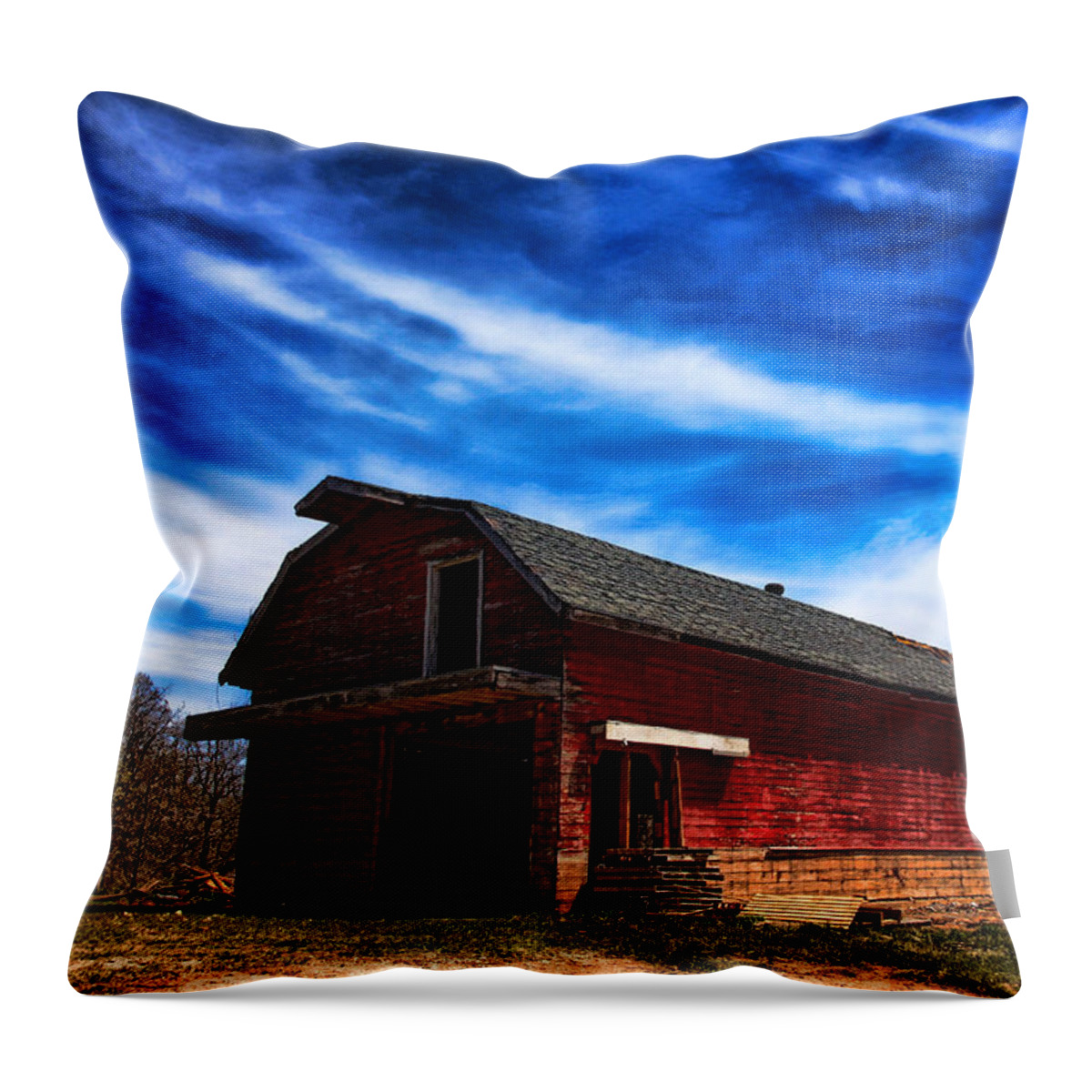 Barn Throw Pillow featuring the photograph Barn under blue sky by Toni Hopper