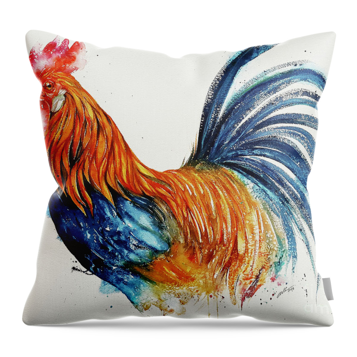 Rooster Throw Pillow featuring the painting Barney the Rooster by Arti Chauhan