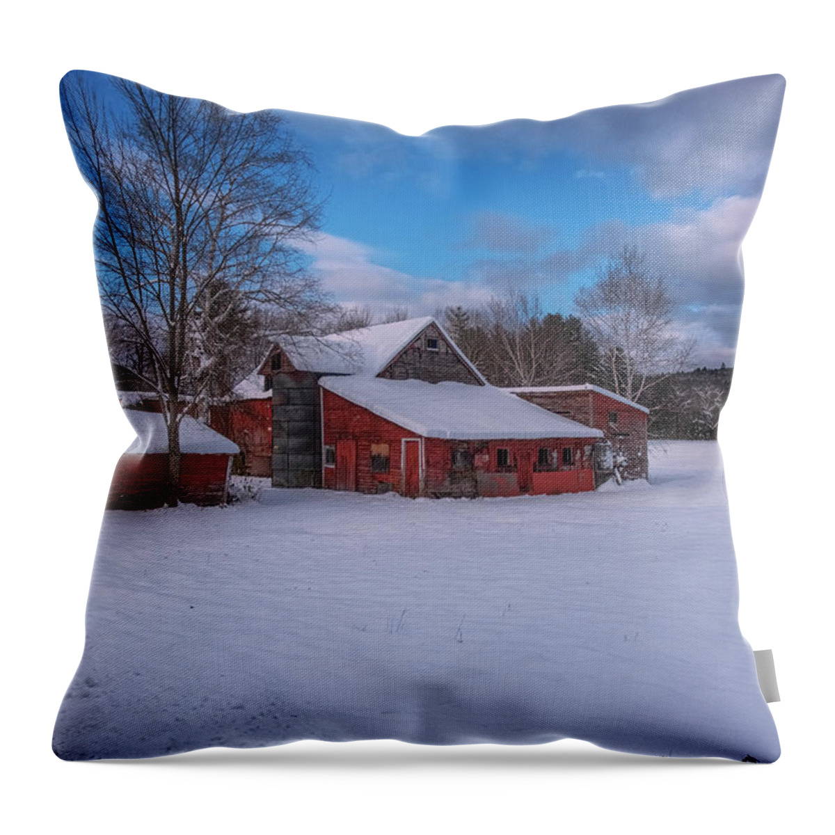 Williamsville Vermont Throw Pillow featuring the photograph Barns In Winter by Tom Singleton