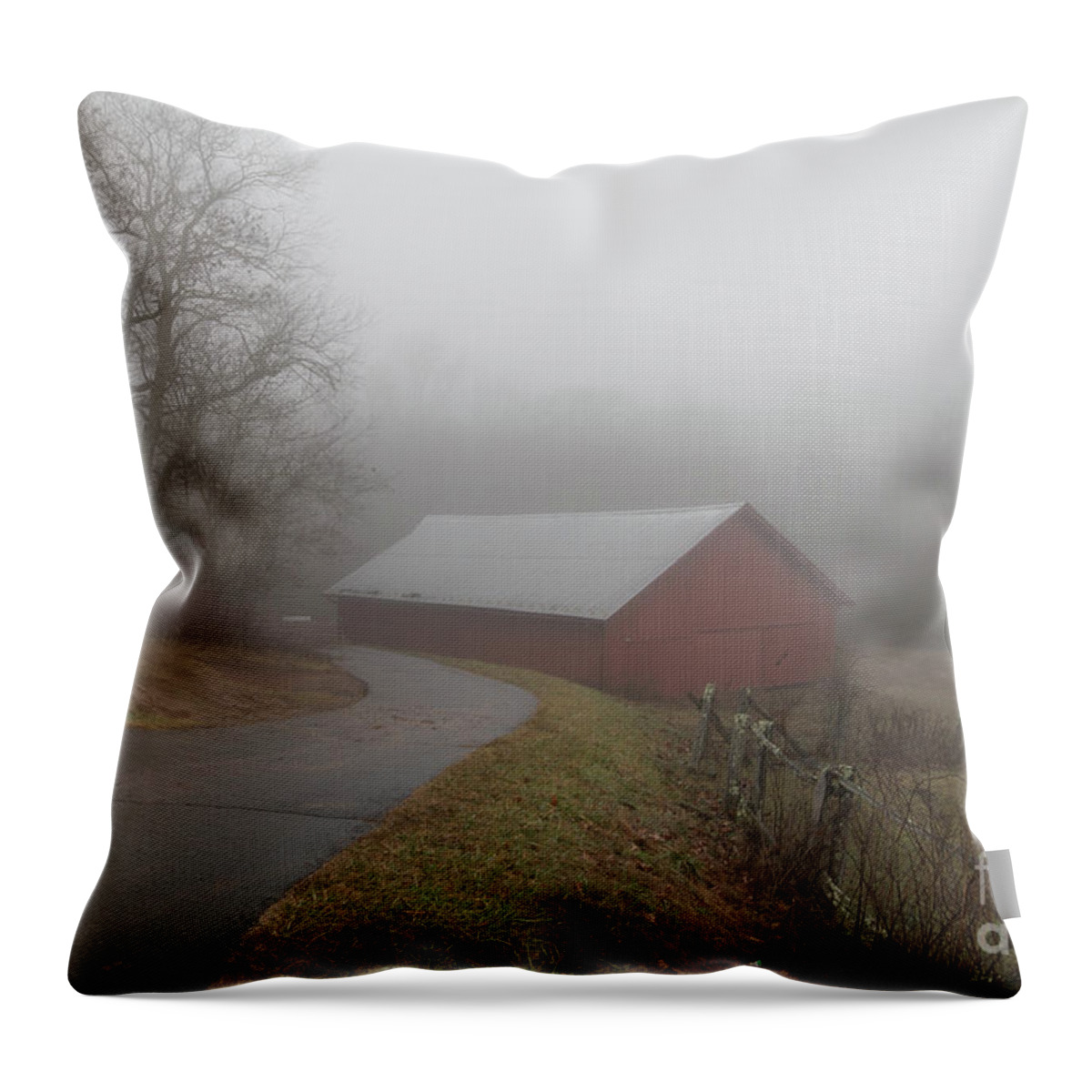 Fog Throw Pillow featuring the photograph Barnyard Fog by Robert Loe