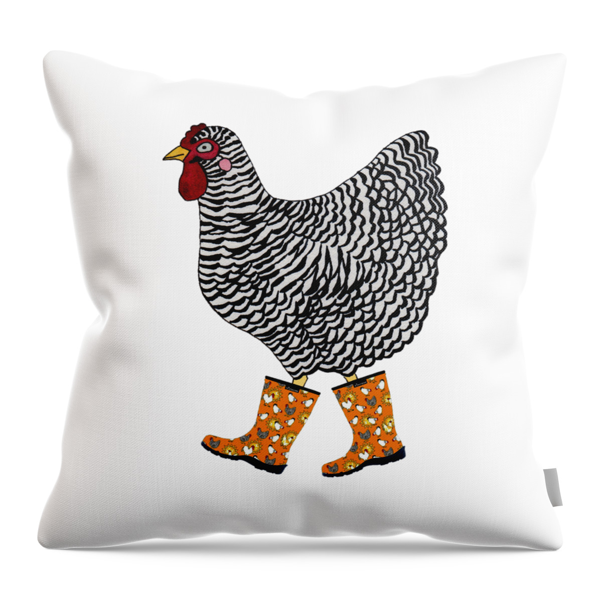 Rosedahl Throw Pillow featuring the painting Barred Rock with Boots by Sarah Rosedahl
