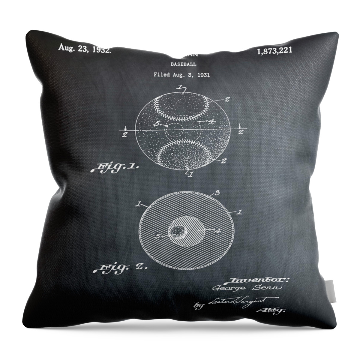 Baseball Throw Pillow featuring the photograph Baseball Patent 1832 in Chalk by Bill Cannon