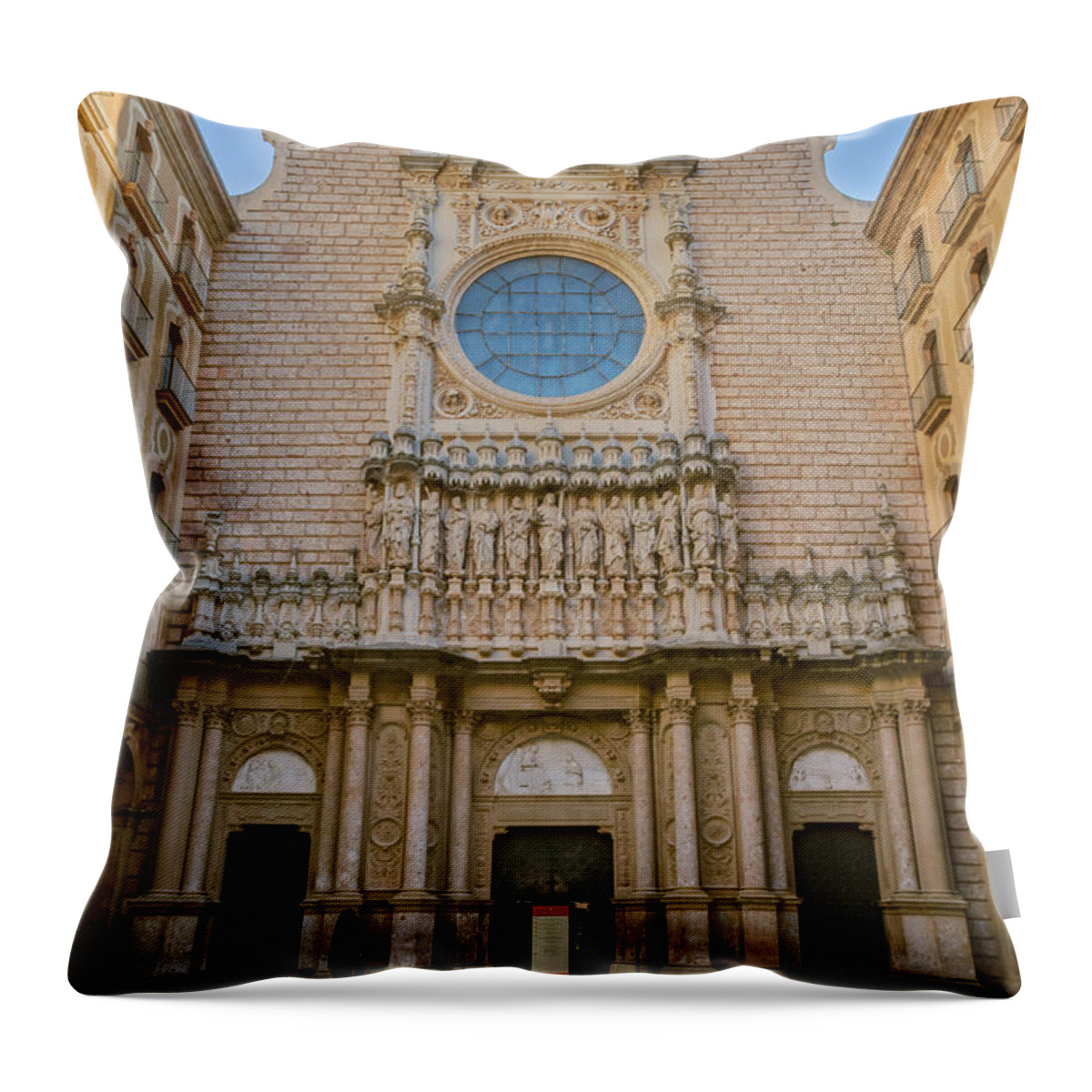 Joan Carroll Throw Pillow featuring the photograph Basilica in Montserrat by Joan Carroll