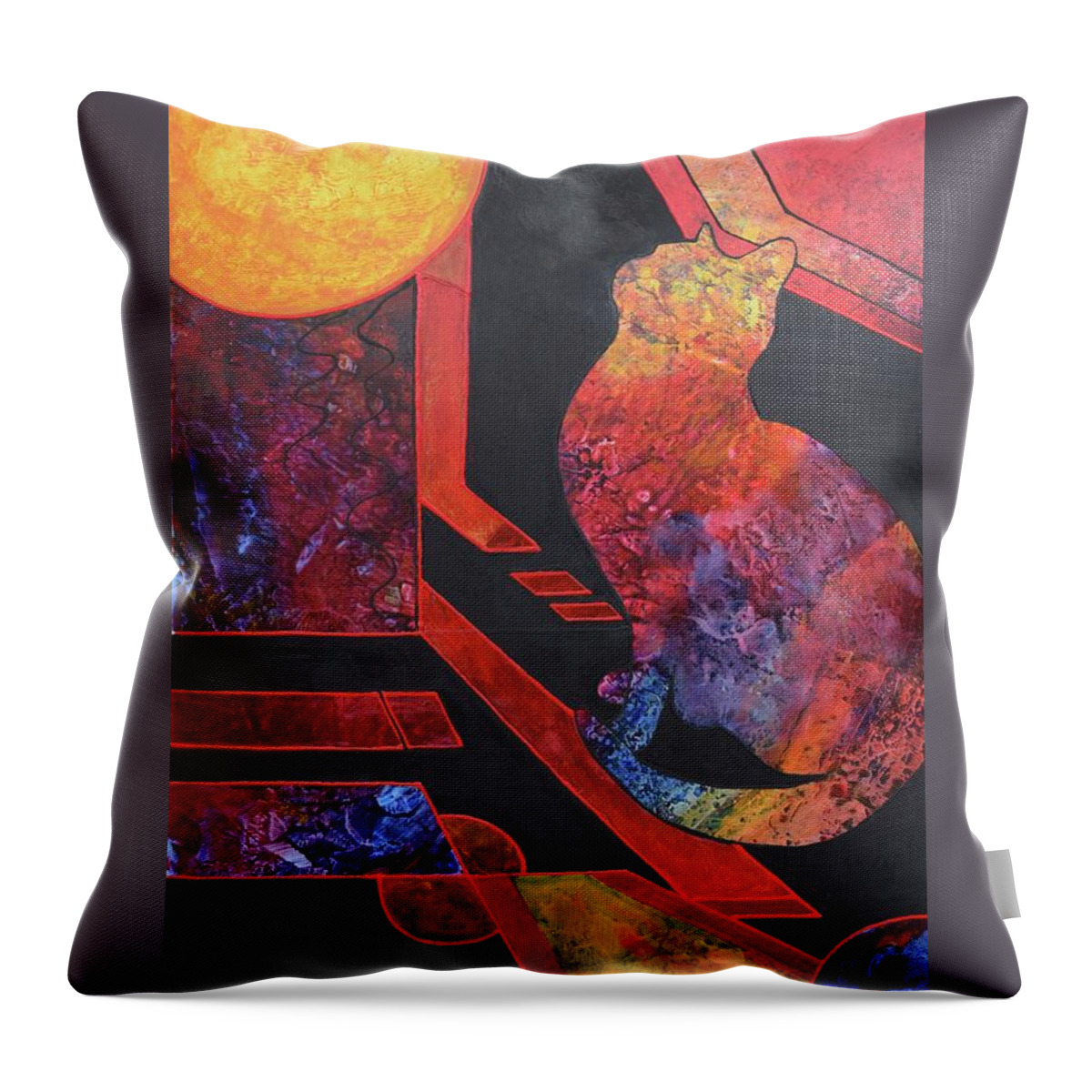 Cat Throw Pillow featuring the painting Basking Cat by Nancy Jolley