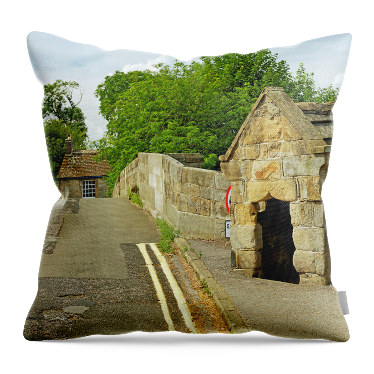 Britain Throw Pillow featuring the photograph Baslow Bridge and Toll Shelter by Rod Johnson