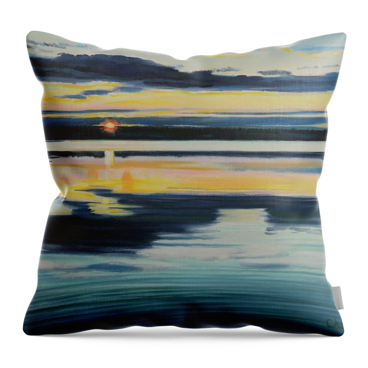 175 Throw Pillow featuring the painting Bass Lake Sunset by Phil Chadwick
