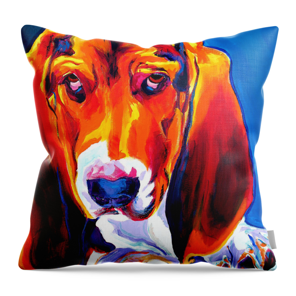 Basset Throw Pillow featuring the painting Basset - Ears by Dawg Painter