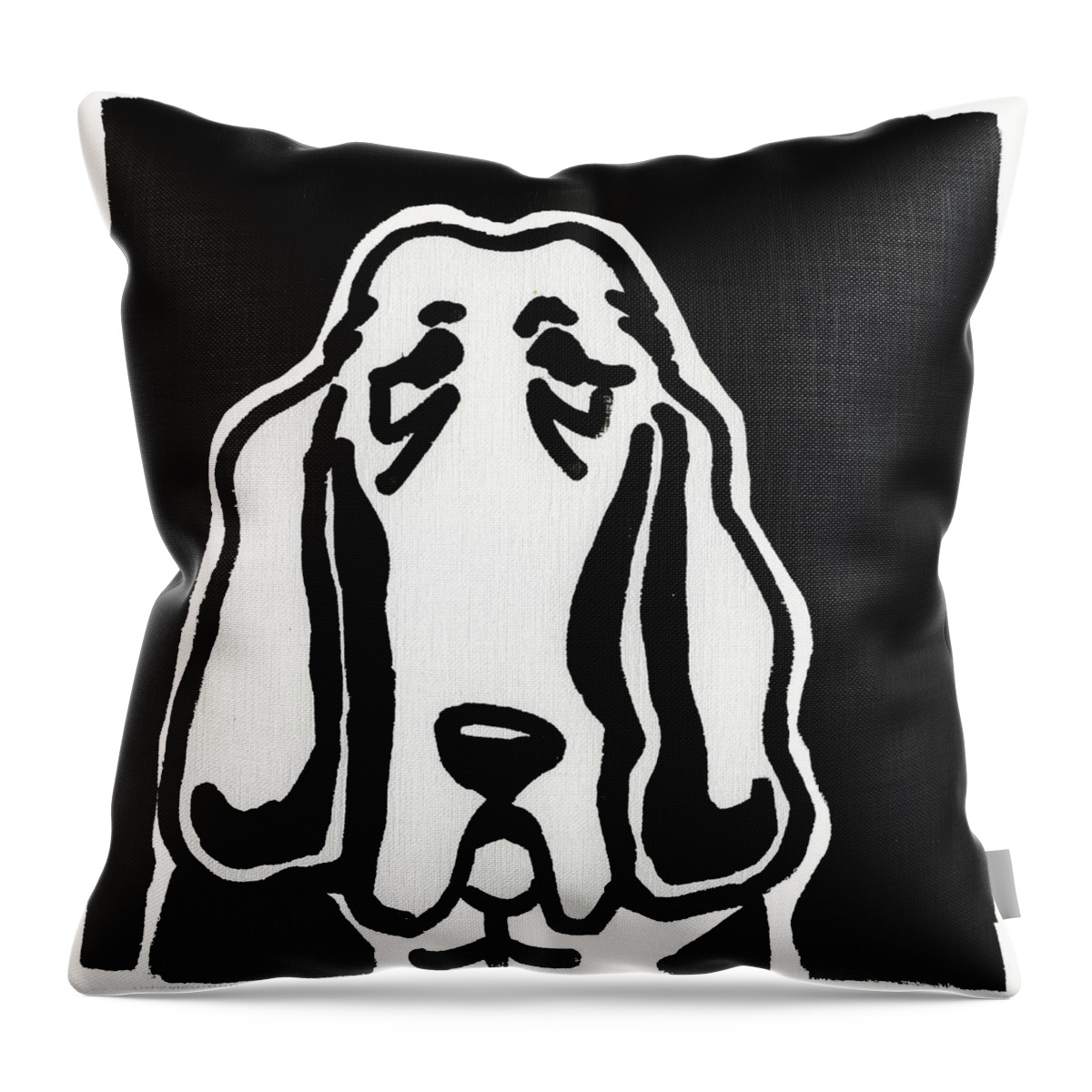 Basset Hound Throw Pillow featuring the drawing Basset Hound Ink Sketch by Leanne WILKES