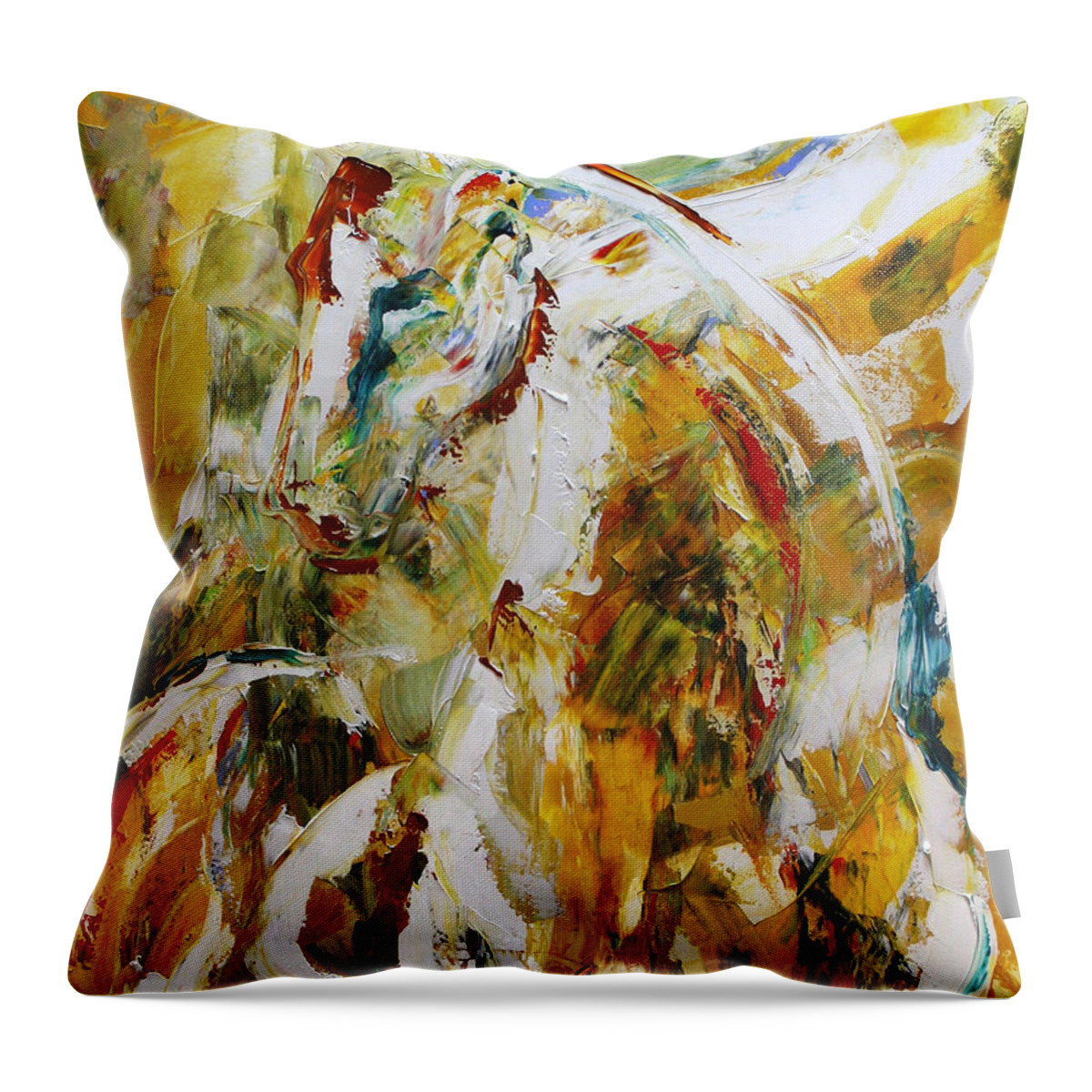 Horse Paintings Throw Pillow featuring the painting Bathed in Gold by Laurie Pace
