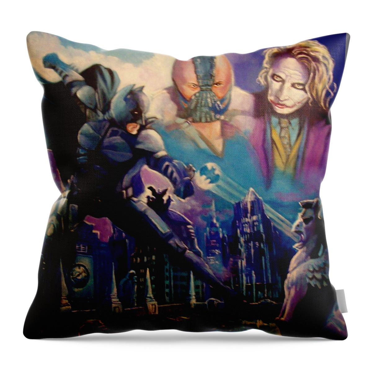Batman Throw Pillow featuring the painting Batman by Paul Weerasekera