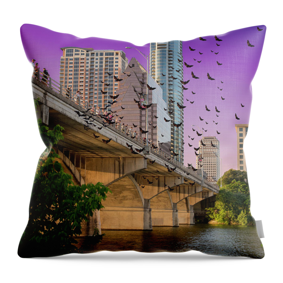 Austin Throw Pillow featuring the photograph Bats over Austin by Juli Scalzi