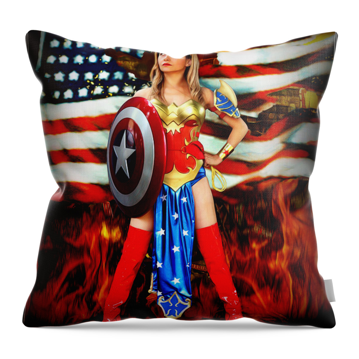 Wonder Woman Throw Pillow featuring the photograph Battle America by Jon Volden