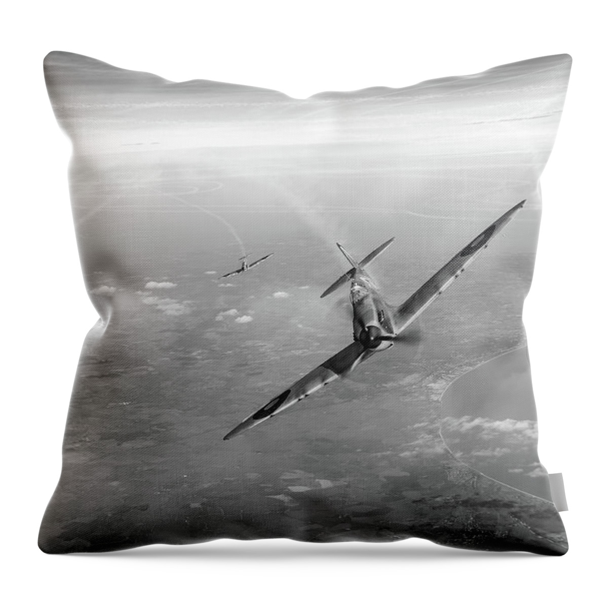 Battle Of Britain Throw Pillow featuring the photograph Battle of Britain Spitfires over Kent by Gary Eason