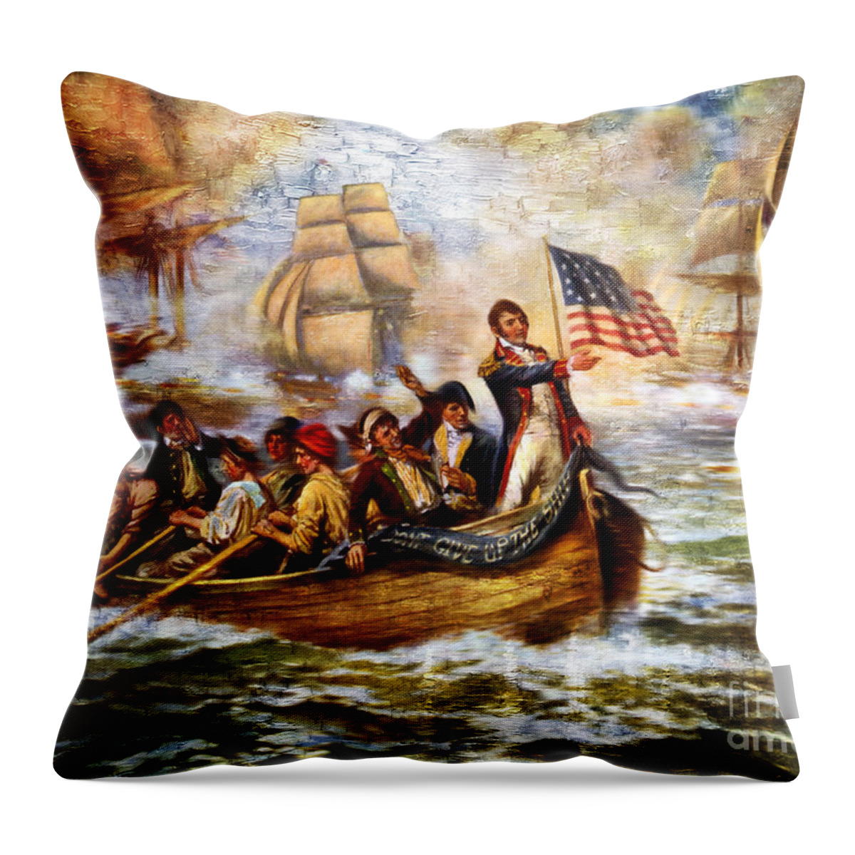 Battle Throw Pillow featuring the painting Battle of Lake Erie by Carlos Diaz