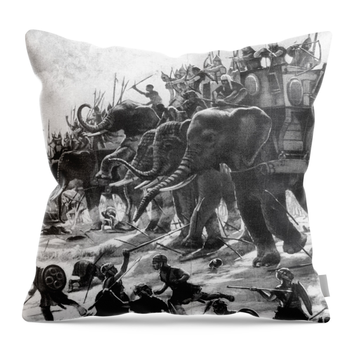 History Throw Pillow featuring the photograph Battle Of Zama, Hannibals Defeat by Photo Researchers