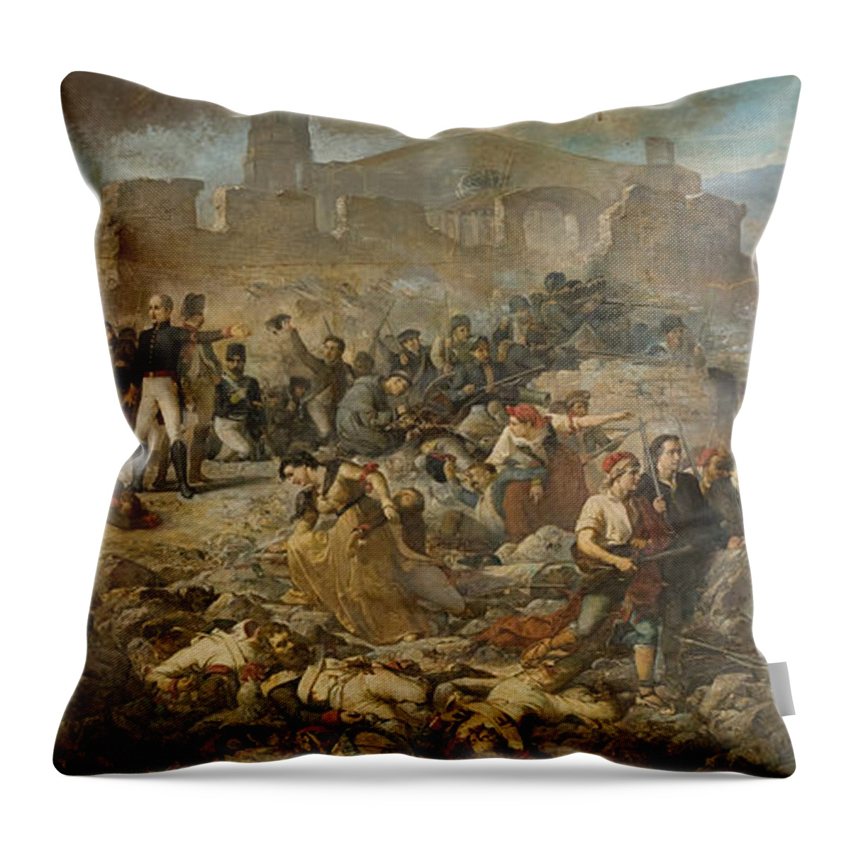 Ramon Marti I Alsina Throw Pillow featuring the painting Battle Scene by Celestial Images