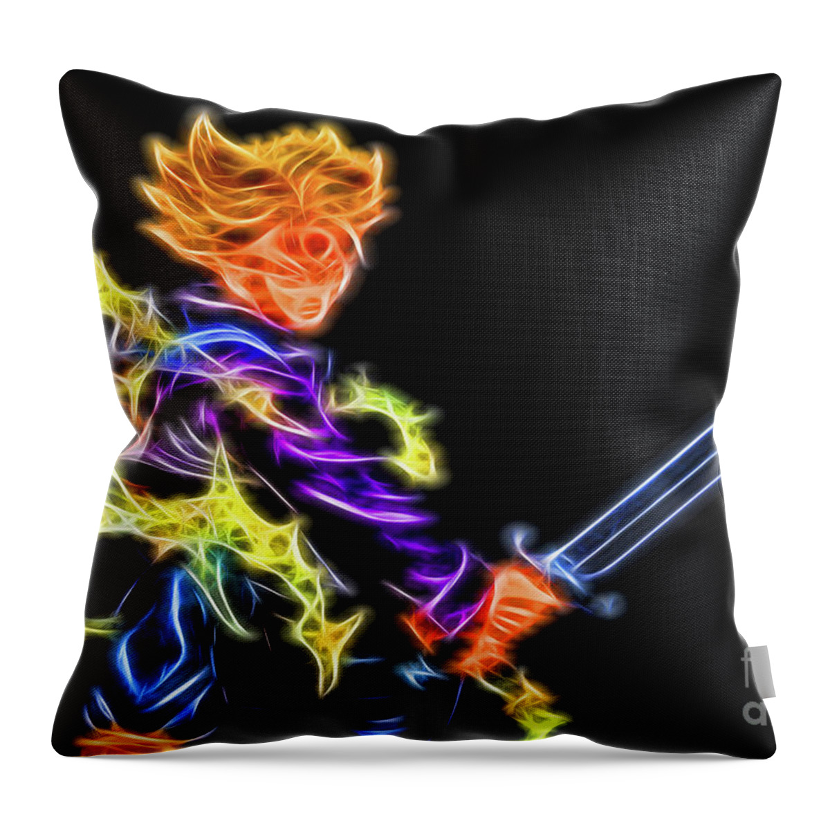 Dbz Throw Pillow featuring the digital art Battle Stance Trunks by Ray Shiu