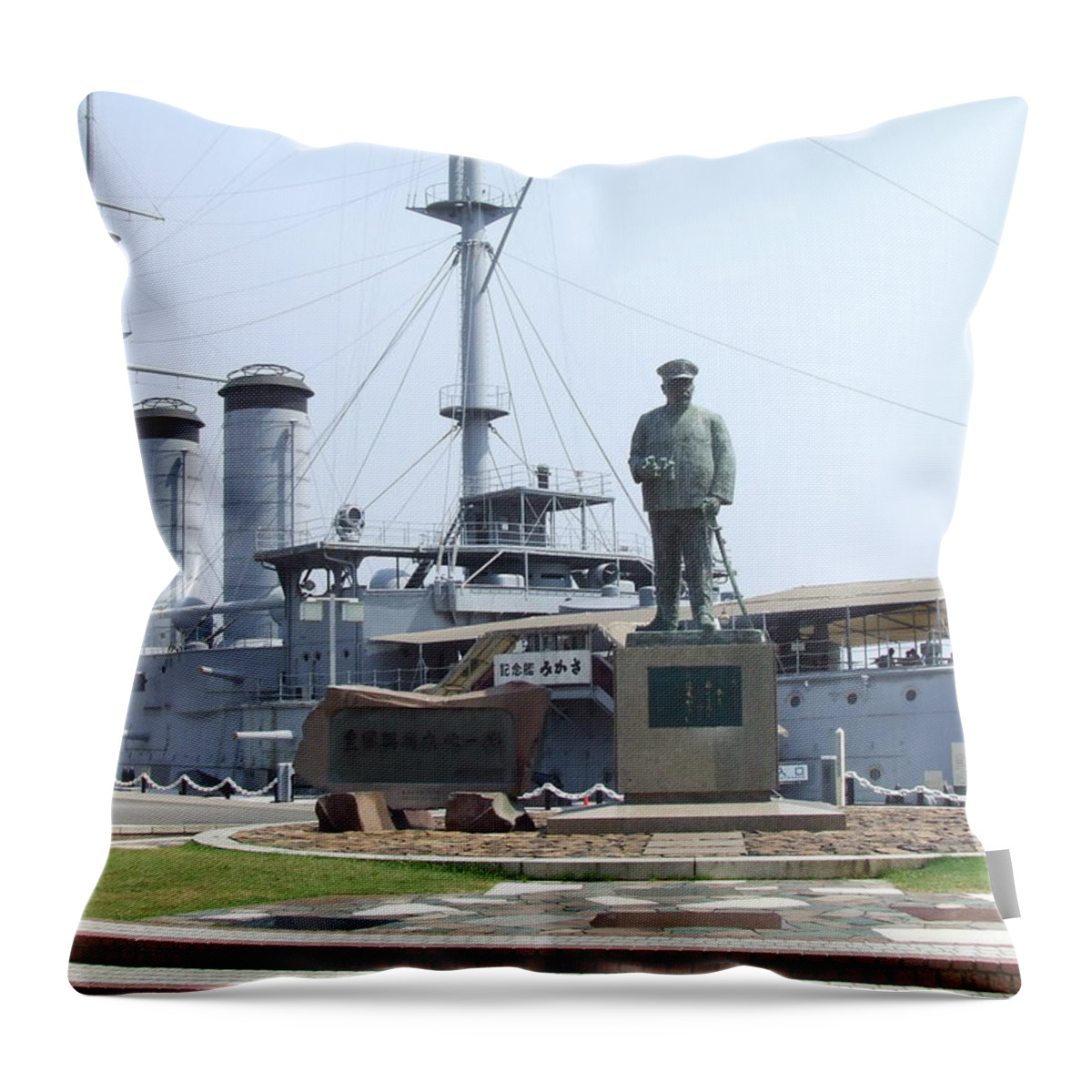 Battleship Throw Pillow featuring the photograph Battleship Mikasa and Heihachiro Togo Yokosuka Kanagawa Japan by Yoshihisa Ito