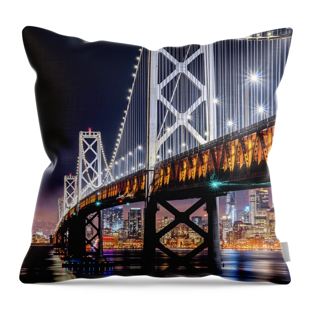 Bay Area Throw Pillow featuring the photograph Bay Bridge and San Francisco By Night 12 by Jason Chu