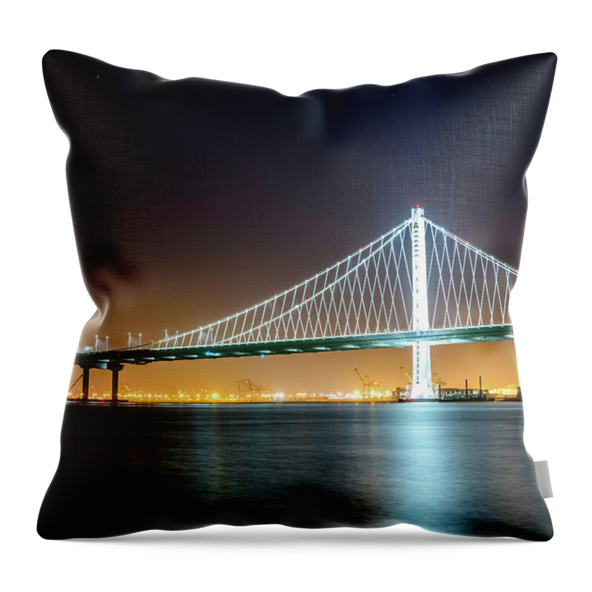 Bay Area Throw Pillow featuring the photograph Bay Bridge East By Night 1 by Jason Chu