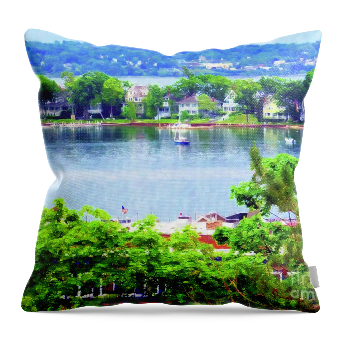 Bay Harbor Mi Throw Pillow featuring the painting Bay Harbor by Desiree Paquette