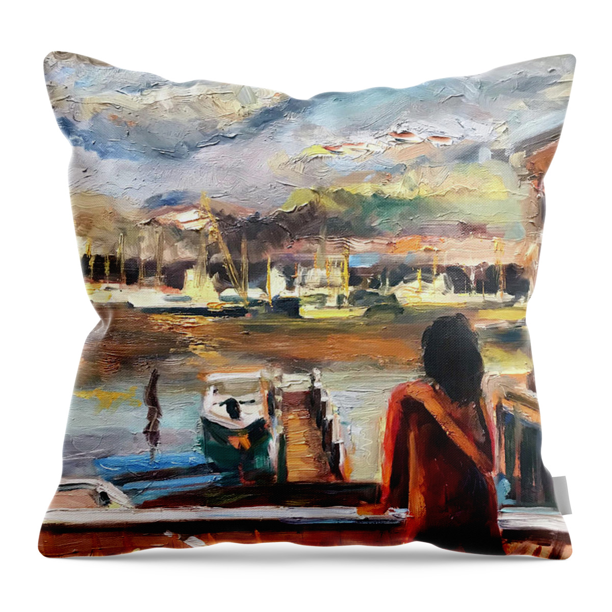 The Artist Josef Throw Pillow featuring the painting Bay Street Tellin morning by Josef Kelly