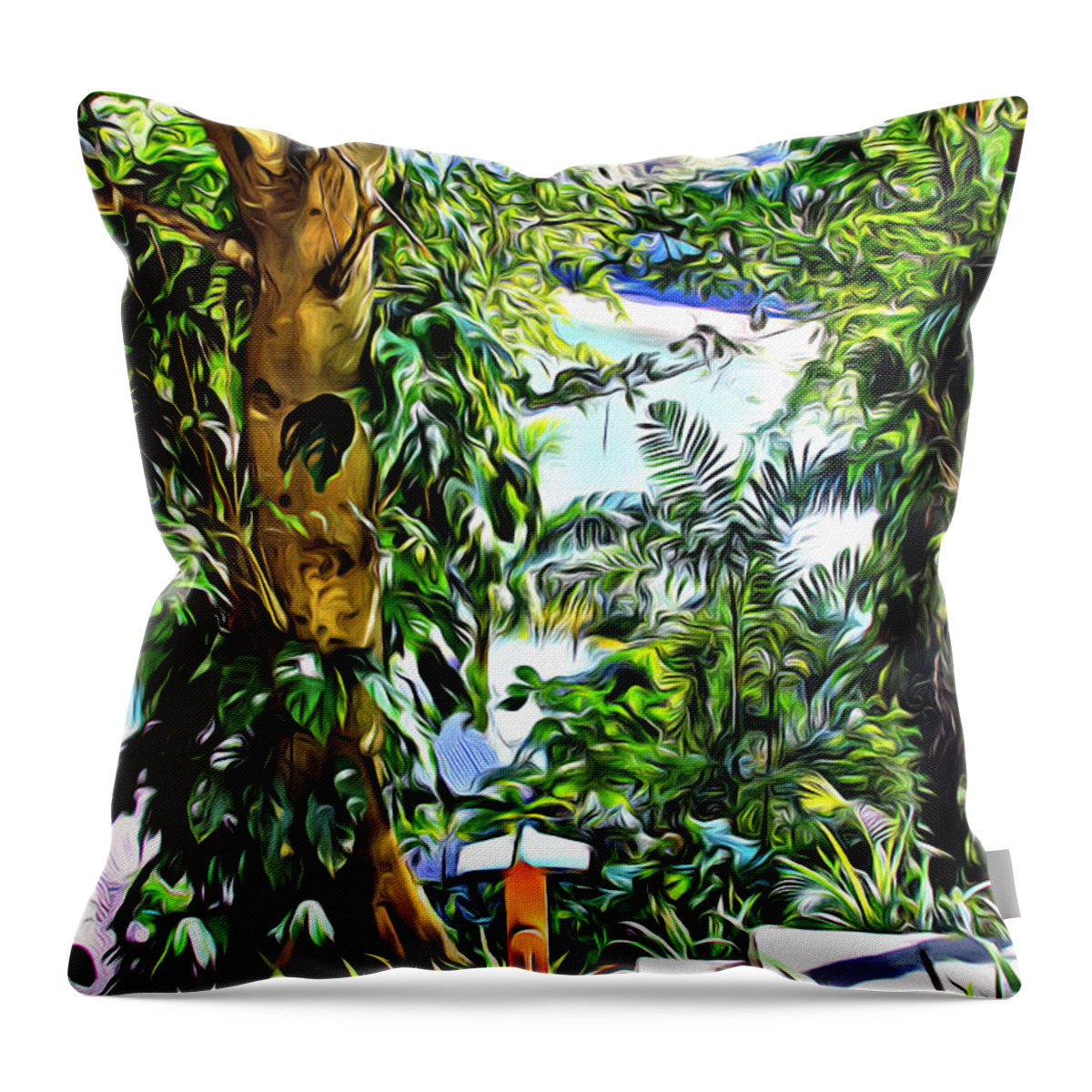 Bay Throw Pillow featuring the digital art Bay View Tobago by Anthony C Chen