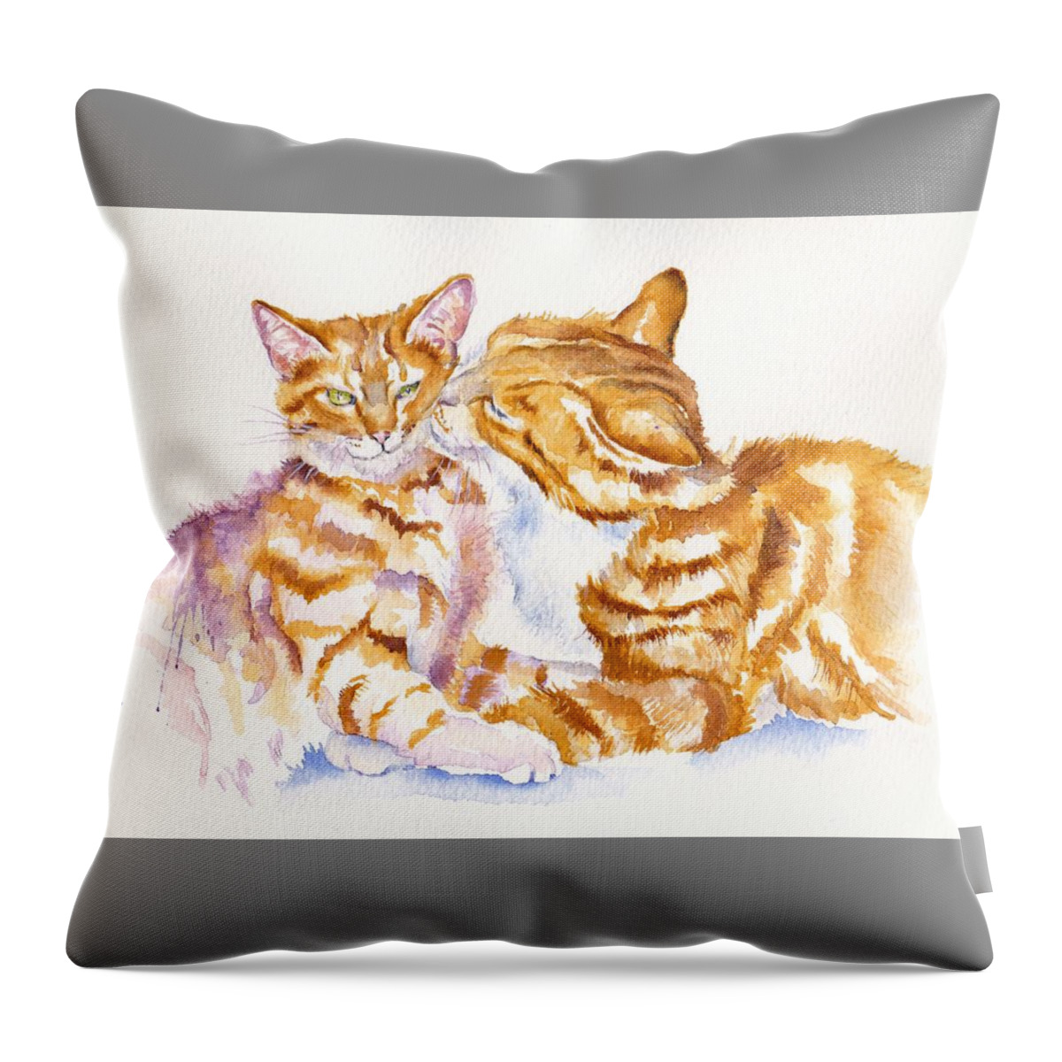 Cats Throw Pillow featuring the painting Be Adored - Ginger Cats by Debra Hall