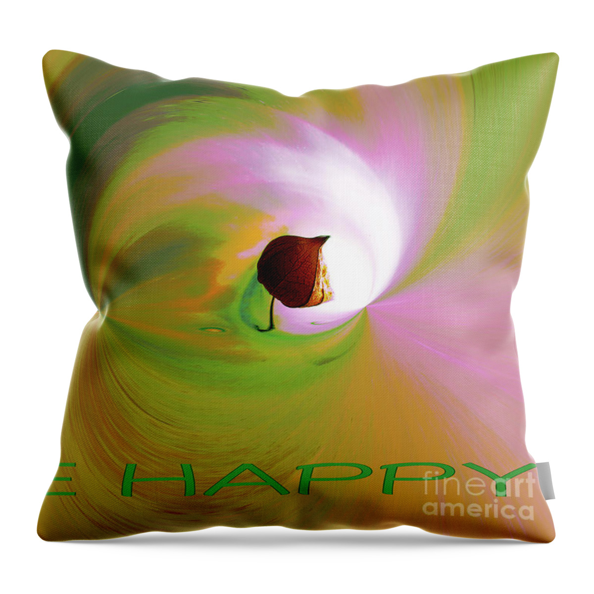Be Happy Throw Pillow featuring the digital art Be Happy, Green-pink with Physalis by Eva-Maria Di Bella
