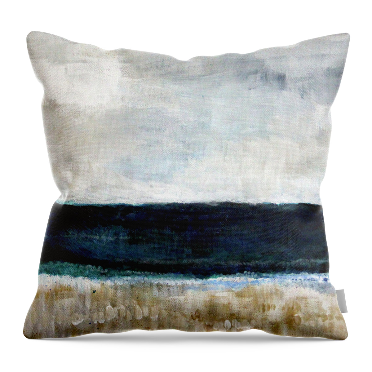 Beach Ocean Sea Surf Sand Landscape Beachscape Sky Clouds Impressionist Abstract Landscape Coast California Beach Cottage Stormy Sky Water Waves Nature Sand Bedroom Art Living Room Art Gallery Wall Art Art For Interior Designers Hospitality Art Set Design Wedding Gift Art By Linda Woods Beach Greeting Card Beach Iphone Case Abstract Landscape Ventura Santa Barbara Palm Beach Florida Throw Pillow featuring the painting Beach- abstract painting by Linda Woods