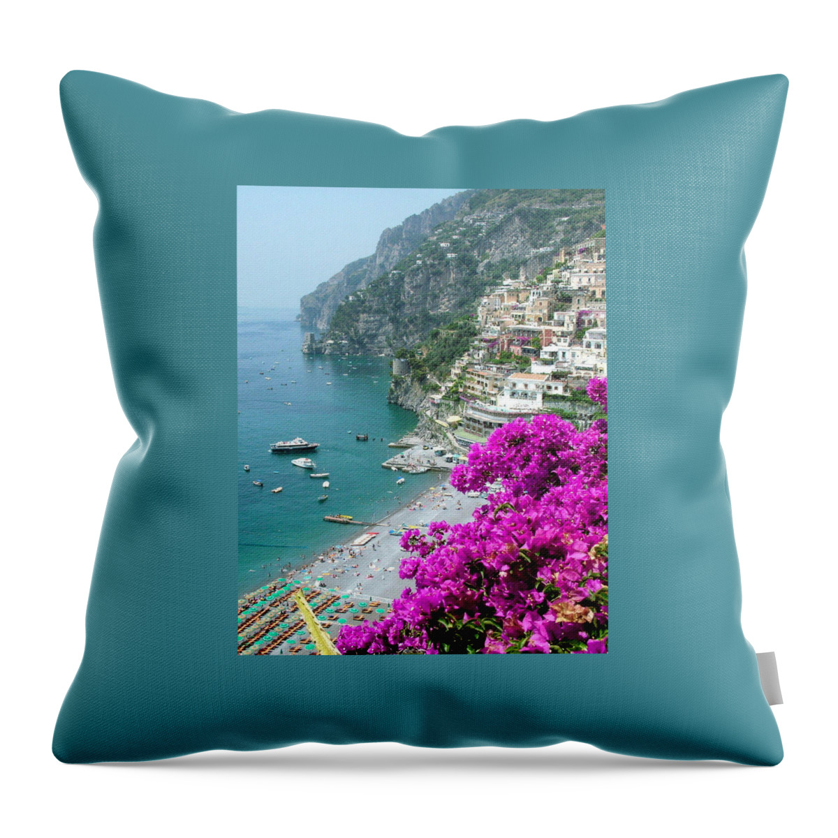 Positano Throw Pillow featuring the photograph Beach at Positano by Donna Corless