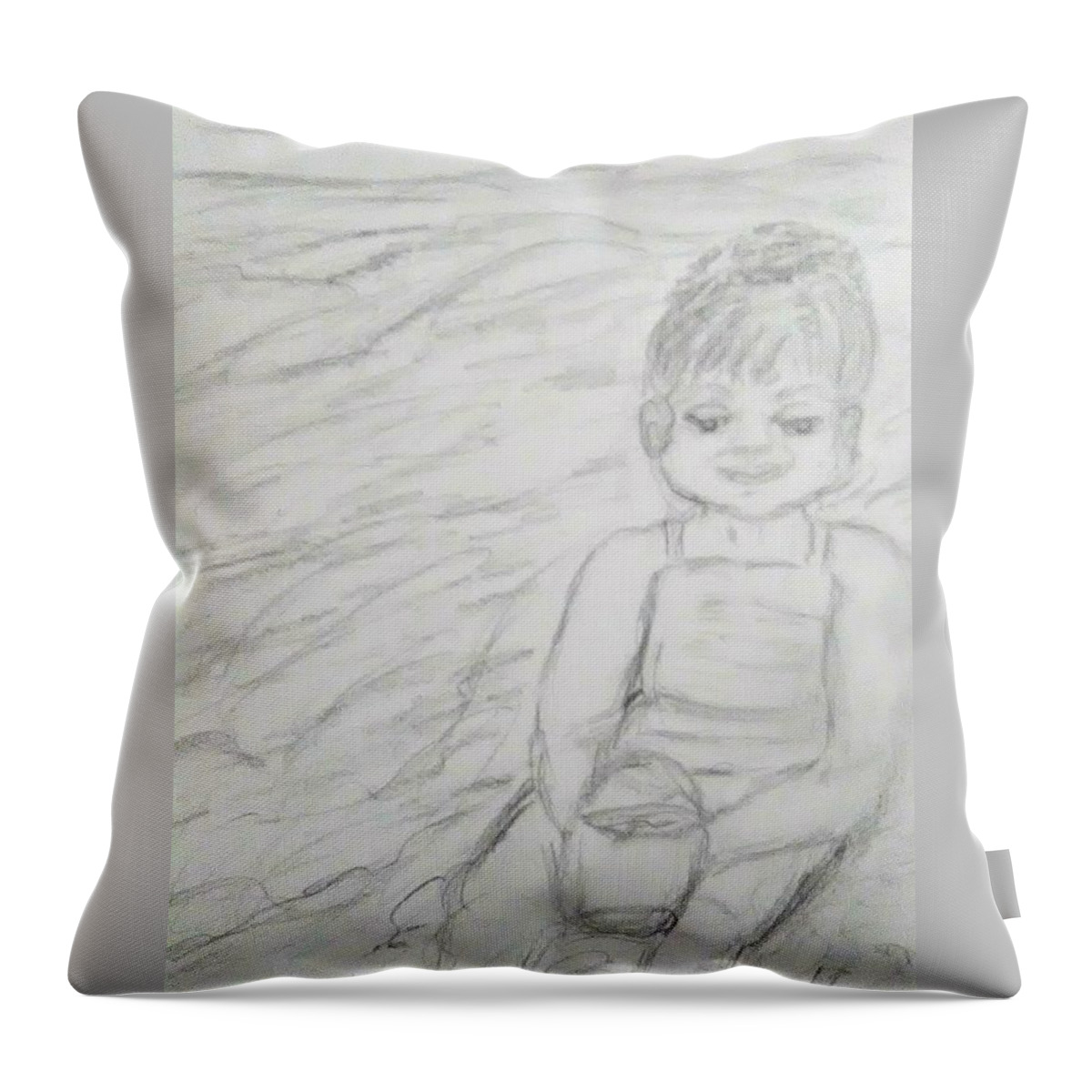 Children Throw Pillow featuring the drawing  Beach Baby by Suzanne Berthier