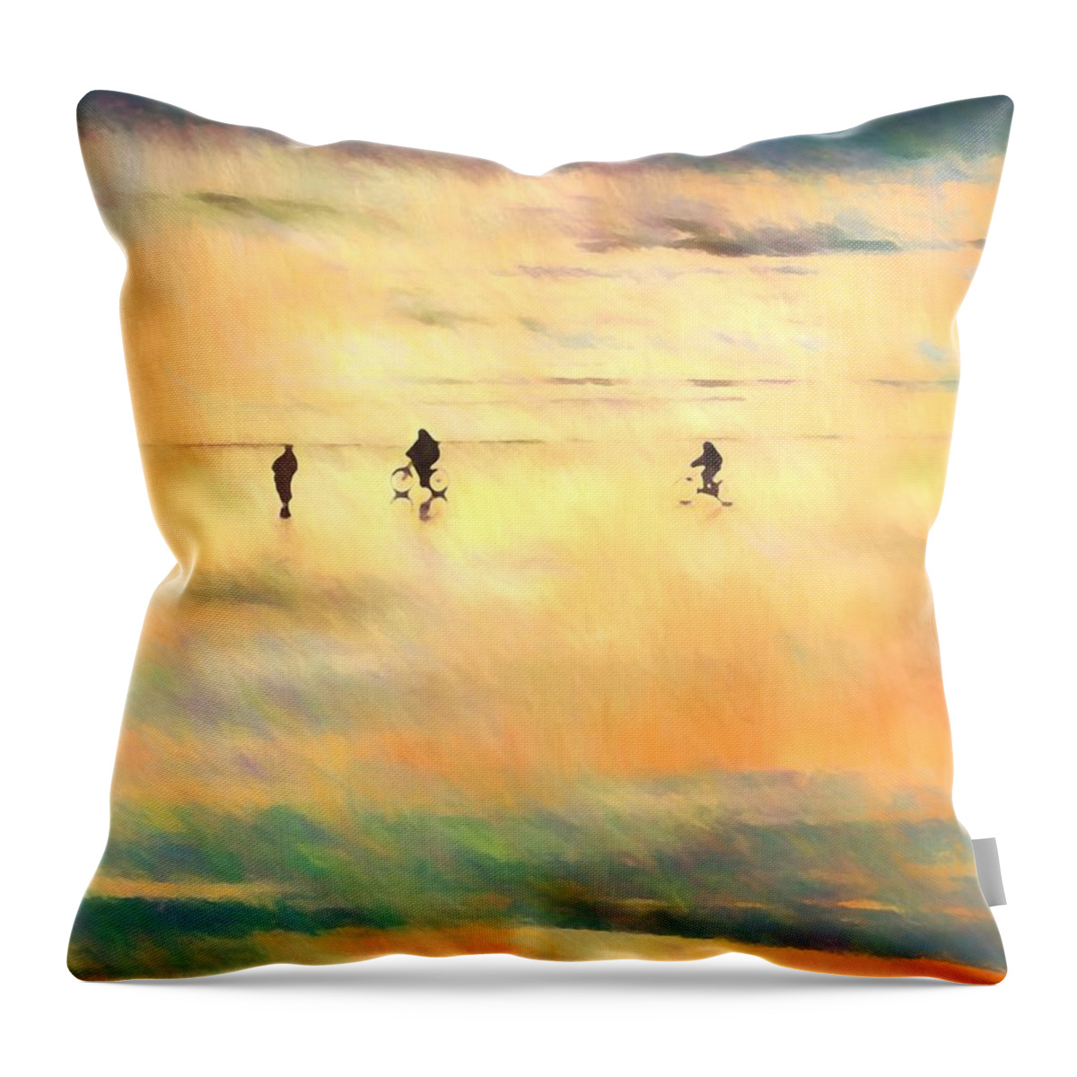 Sunset Throw Pillow featuring the photograph Beach Bike by Kathy Bassett