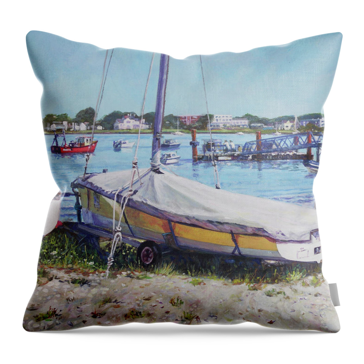 Coast Throw Pillow featuring the painting Beach Boat under cover by Martin Davey