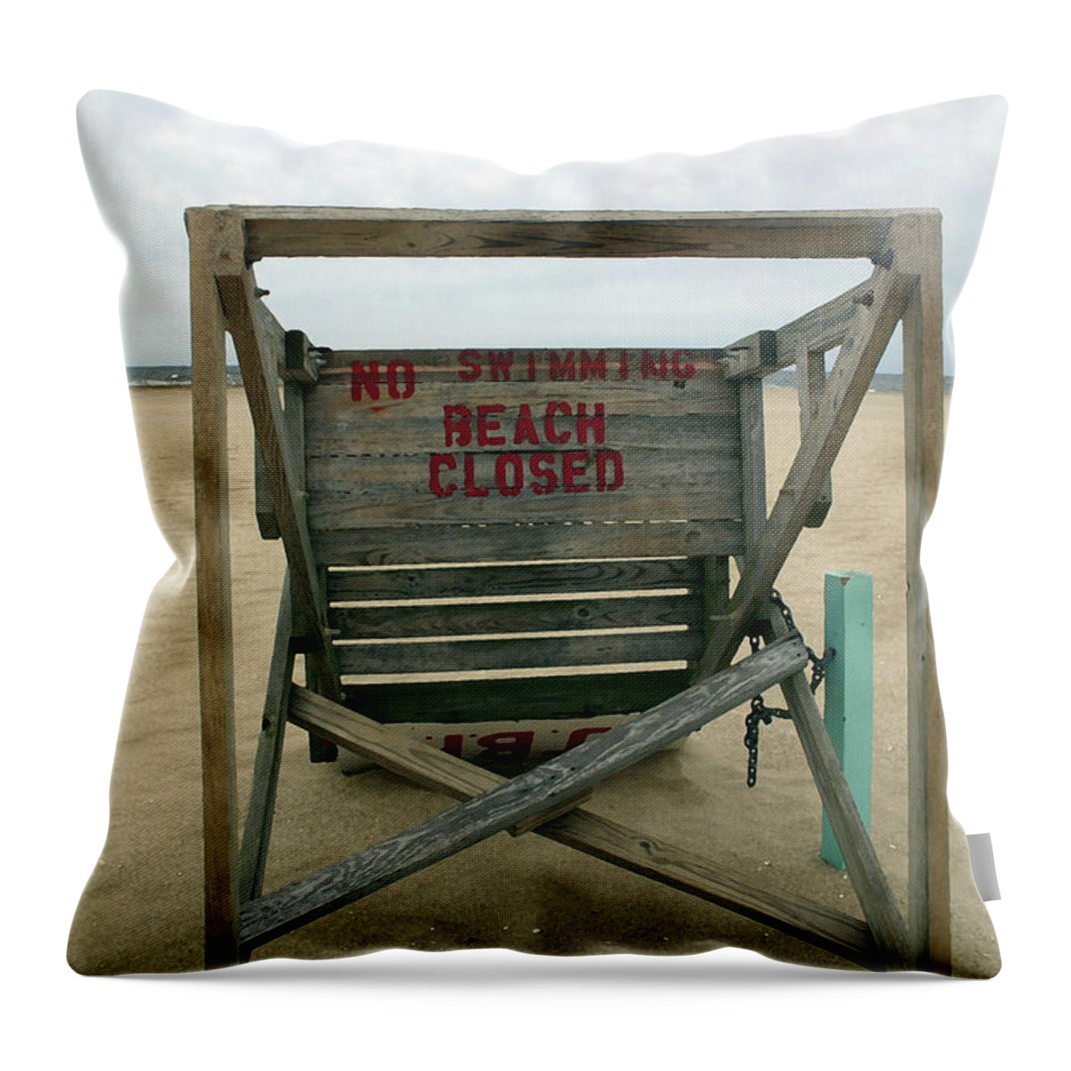 Seascape Throw Pillow featuring the photograph Beach Closed by Mary Haber