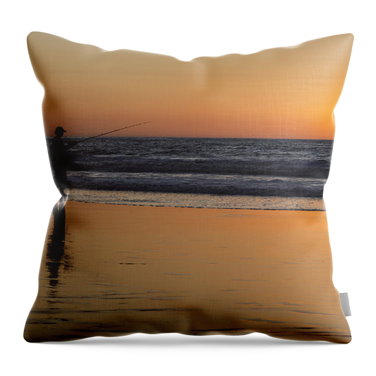 Outdoor Throw Pillow featuring the photograph Beach Fishing at Sunset by Ed Clark
