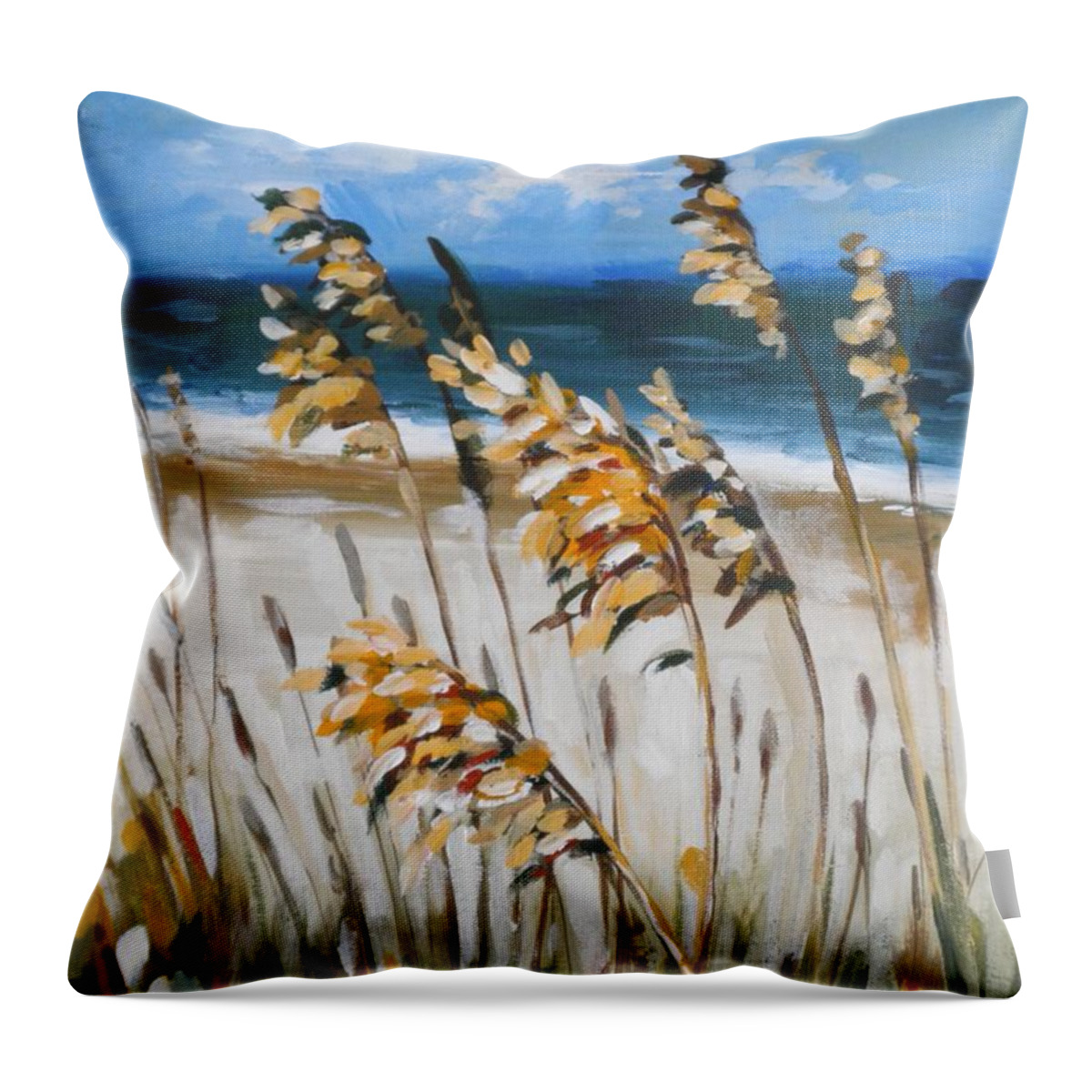 Landscape Throw Pillow featuring the painting Beach Grass by Outre Art Natalie Eisen
