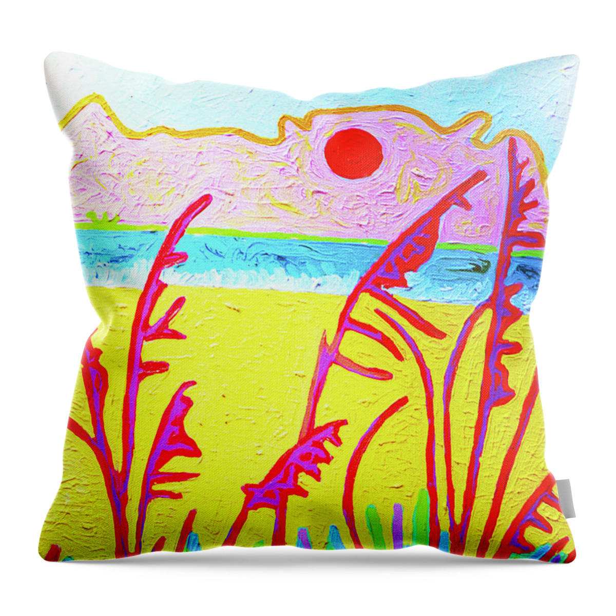Painting With Thick Paint. Throw Pillow featuring the painting Beach Grasses by Rod Whyte